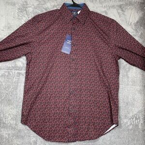 Society of Threads Floral Shirt Mens Medium Red Slim Fit 4-Way Stretch SOV9FSW10